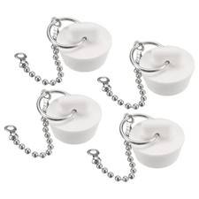 4Pcs Rubber Drain Stopper with Chain and Hanging Ring Fits 7/8" to 1"