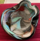 VINTAGE MURANO GLASS FOLDED MID-CENTURY BOWL - BLACK & MULTICOLOR CONFETTI