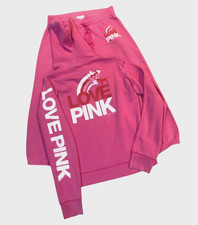 VICTORIA'S SECRET SWEAT SHIRT Track Suit Pants Hoodie LOVE PINK DOG Rainbow M