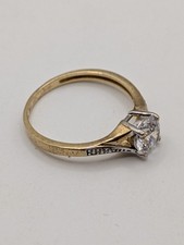 9ct Gold Solitaire Ring Size K .5 Cubic Zirconia CZ Set Shoulders Engagement 375