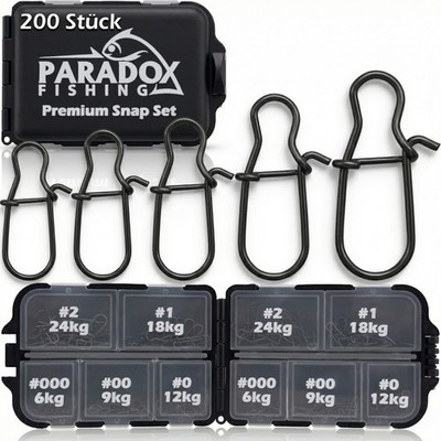 Paradox Fishing Snap Set 200 Stück #000-#2 mit Box Snap Angeln Angelwirbel