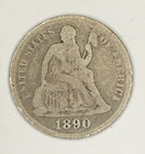 Seated Liberty Dime 1890 P - 90% Silver US Coin - Circulated Condition