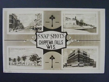 Chippewa Falls Wisconsin WI Multi-View Real Photo Postcard RPPC c1910