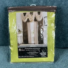HELEN Window Treatment Jewelry Pea Green Valance + Decorative Trim  55x37"