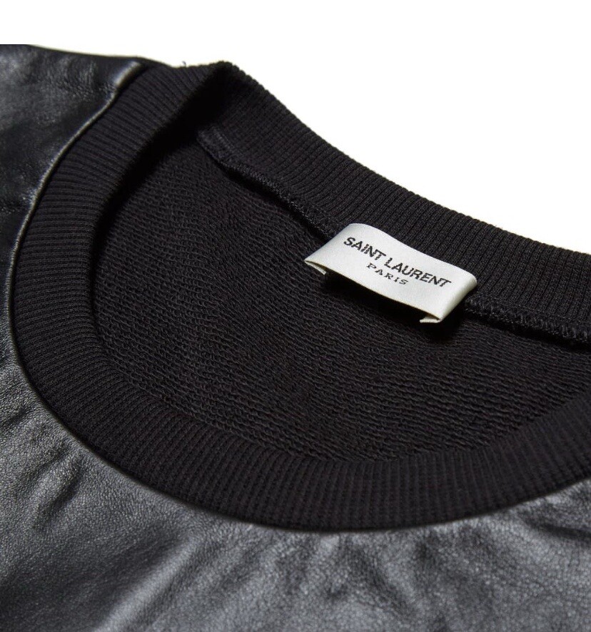 $990 Saint Laurent Paris Hedi Slimane Leather Panel Crew