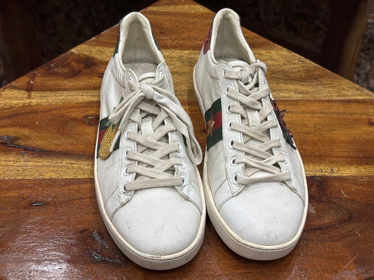 Gucci White Leather Ace Embroidered Ladybug & Pineapple Low Top