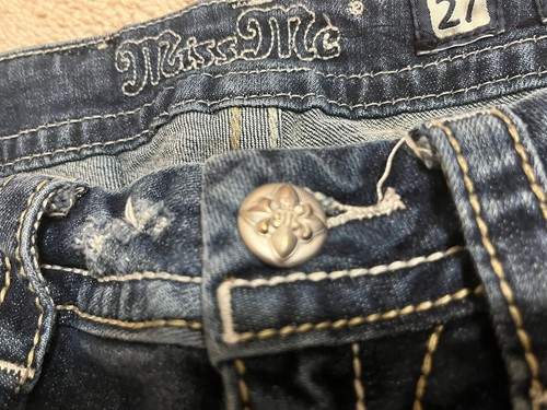 Miss Me Signature Skinny Mid Rise Jeweled Embellished Distressed Womens Jeans 27 - Picture 5 of 7
