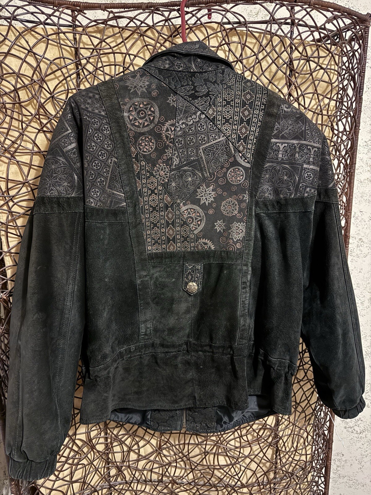 Winlit Medium Suede Genuine Leather Bomber Jacket Vintage 90s Y2K Black