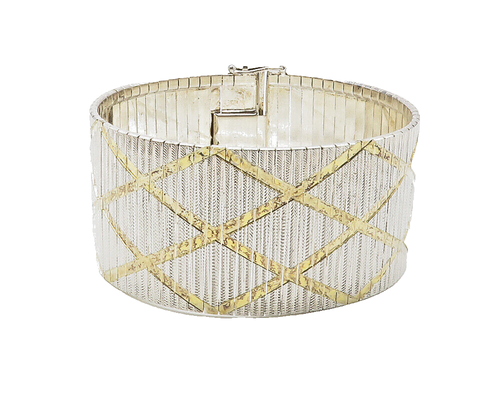925 Sterling Silver Shiny 2 Tone Diamond Shape Pattern Chain Bracelet BT5583 - 第 1/5 張圖片