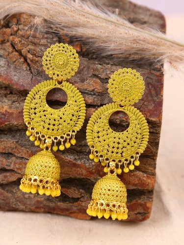 Indian Gold Plated Wedding Party Wear Women Long Green Jhumka Jhumki Earrings - Picture 31 of 33