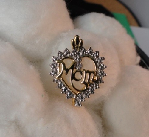 Firmado - Colgante Corazón Diamante MAMÁ Oro Sobre Esterlina - Imagen 1 de 4