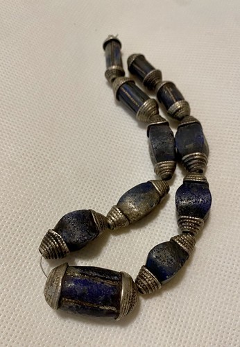 Rare Old Handmade Ethiopian Lapis And Silver Beads