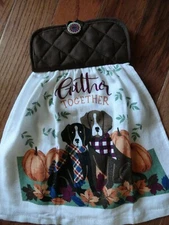 Autumn Dogs & Pumpkins Kitchen Oven Door Hanging Towel Fall Leaves and Pumpkins 