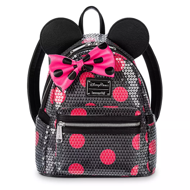 Disney & Loungefly Minnie Mouse Mini Backpack Sequined Pink Polka Dot