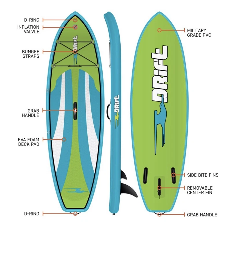 Drift Kid's super stable Inflatable Stand Up Paddle Board, 8’x28”x5’ NEW IN BOX - Image 2 of 4