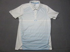 Oakley Polo Shirt Mens Large White Blue Striped Hydrolix Golf Performance