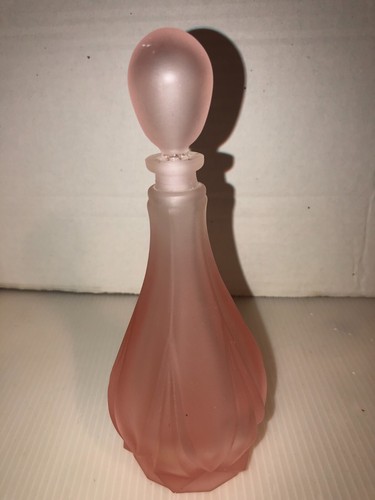 Pretty Vintage Frosted Pink Glass Perfume Bottle With Glass Stopper 7" Tall - Picture 2 of 6