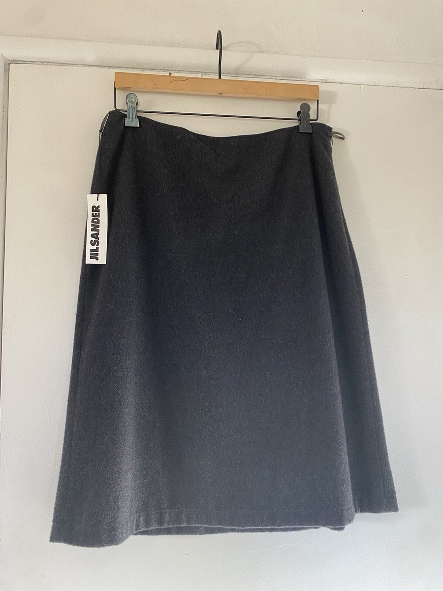 Jil Sander Gray Wool Lined A Line Skirt | 40 Corpcore