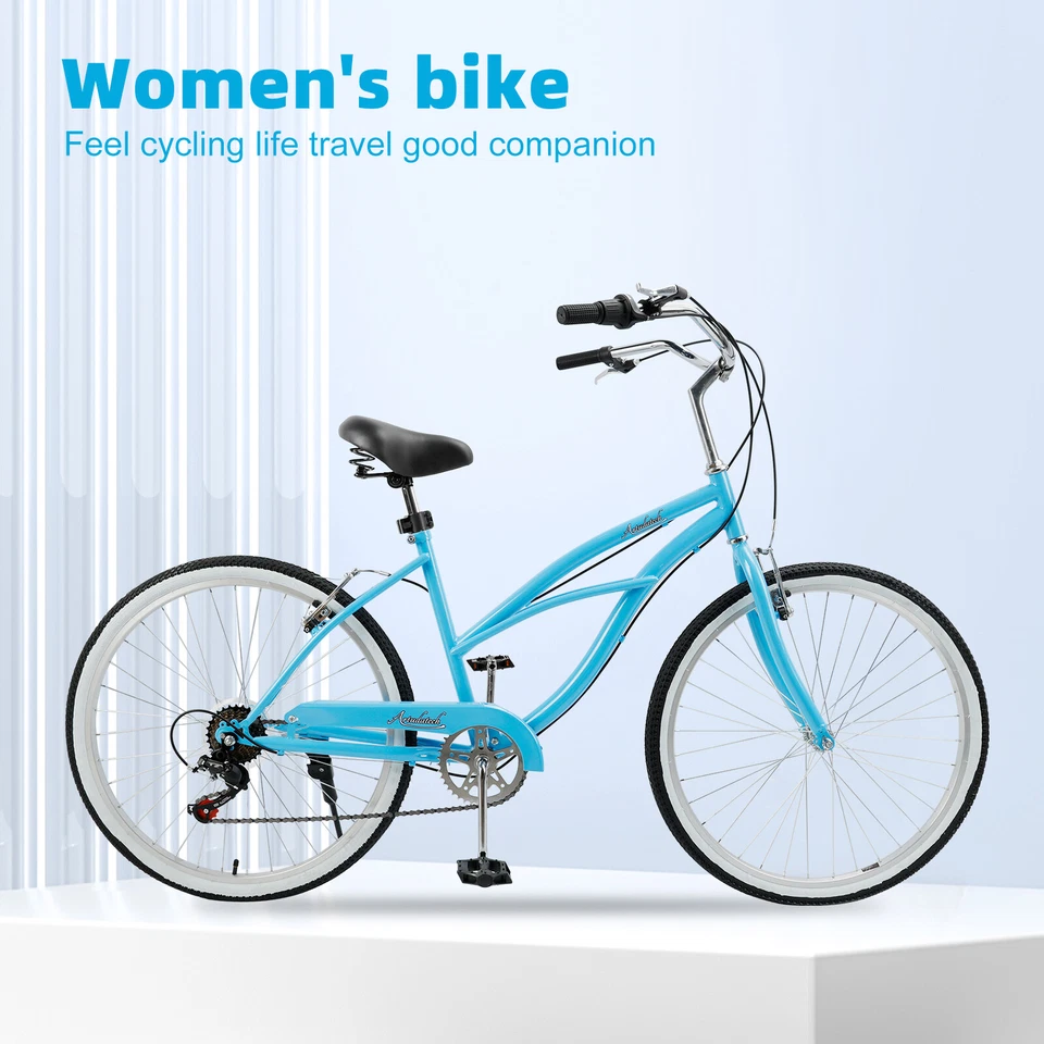 Bicicleta Urbana Dama Niña Mujer Playa Crucero 26 Pulgadas 7 Velocidades Azul R10 Foto 4 de 4