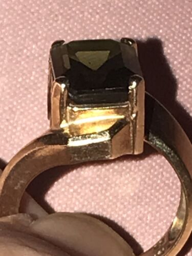 Anillo Moldavita Oro Amarillo 10k Talla 5 piedras preciosas de corte esmeralda de 3,7 gramos - Imagen 5 de 20