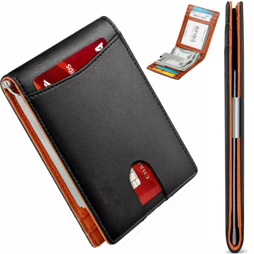 Cartera De Cuero Genuino Billetera Plegable Para Hombre Moda Casual Bloqueo RFID