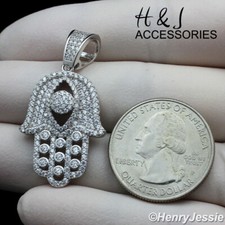 925 STERLING SILVER ICY BLING CZ 3D EVIL EYE HAMSA HAND CHARM PENDANT*ASP151