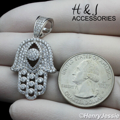 925 STERLING SILVER ICY BLING CZ 3D EVIL EYE HAMSA HAND CHARM PENDANT*ASP151