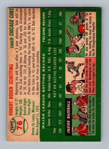 1954 Topps #76 Bob Scheffing VG-VGEX Baseball Card (C3) - Picture 2 of 2