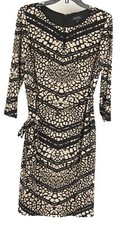 Tahari Arthur S Levine Women’s Dress 10 Brown A Line 3/4 Sleeve Belted Lined