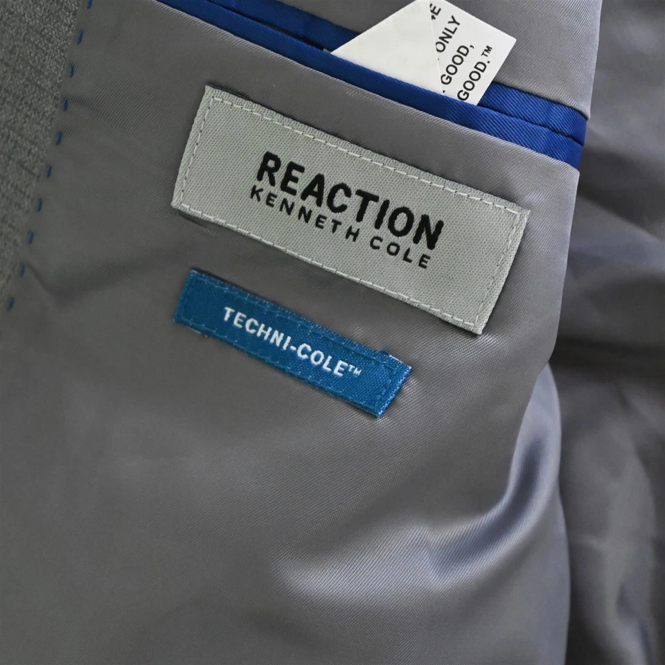 Kenneth Cole Reaction 42S 38x32 Gris Cuadros Techni-Cole Hombres Chaqueta Pantalones Traje Foto 4 de 4