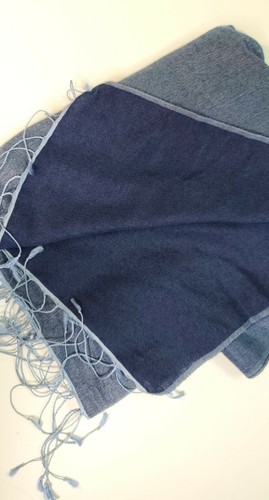 Bul-Bul Handicraft Blue Silk Wool Scarf With Fringe - Picture 2 of 12