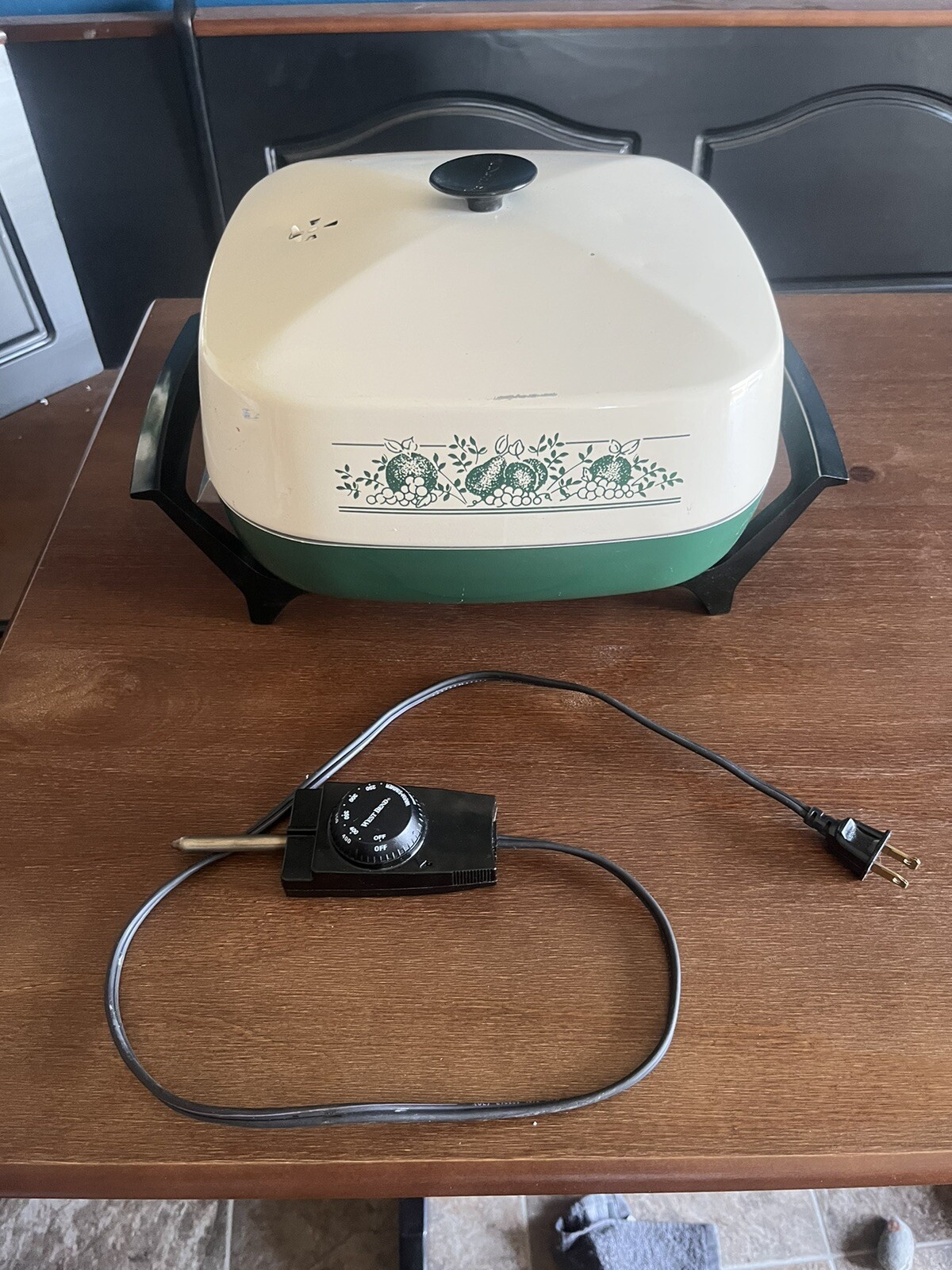 Vintage West Bend Blue Flower Electric Skillet Griddle Oblong Tested & Works