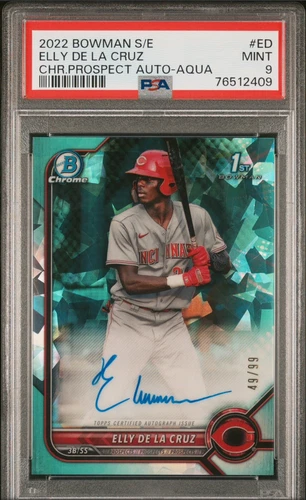 2022 Bowman Sapphire Elly De La Cruz PSA 9 Aqua Refractor Auto /99 #BSPA-ED