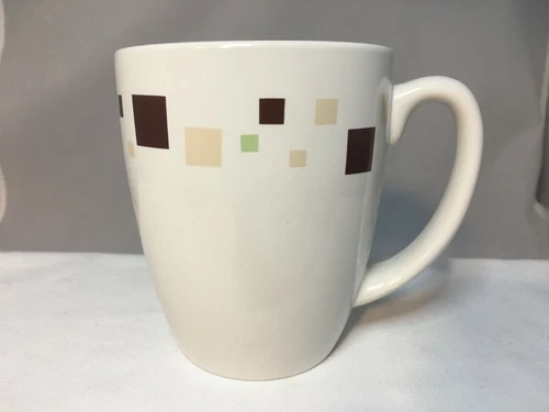 Corning Ware Coffee Mug Cup GEOMETRIC SQUARES RETRO LOOK USA Microwave Safe EUC 