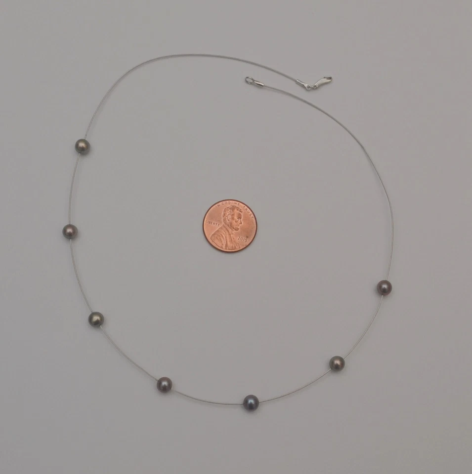 14k White Gold Black Pearl Cable Wire Chain Necklace 2.7 gr 16 inches C4 - Image 4 of 4