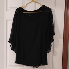 ALYX Chiffon Lace Accent Flutter Sleeve Tunic Blouse XL Black