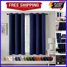 Navy Blue Blackout Curtains for Bedroom Living Room 63 Inches Long 2 Panels, ...