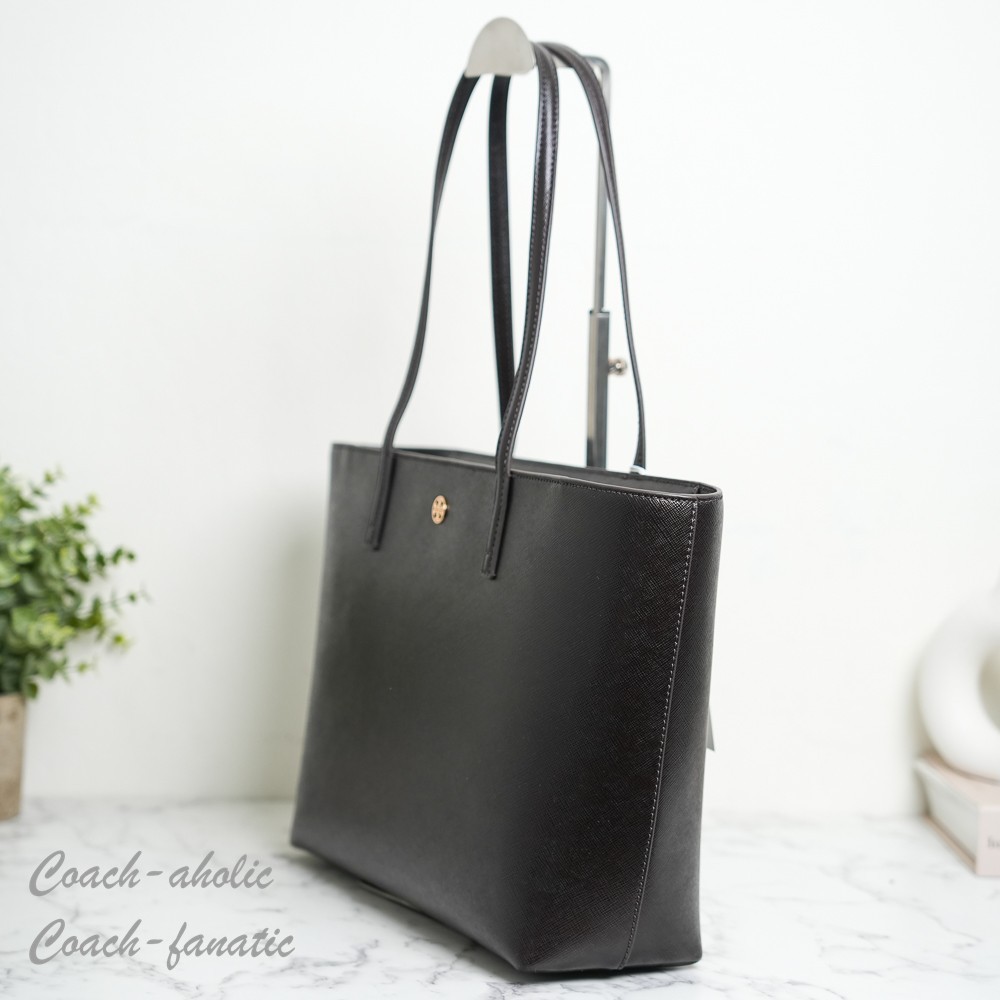 TORY BURCH トートバック Tory Burch Top Zip Small Tote in Cocoa Saffiano Leather 159586 NWT