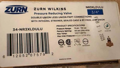 #ad Zurn Wilkins 3 4quot; Pressure Reducing Valve Double Union FNPT $87.23