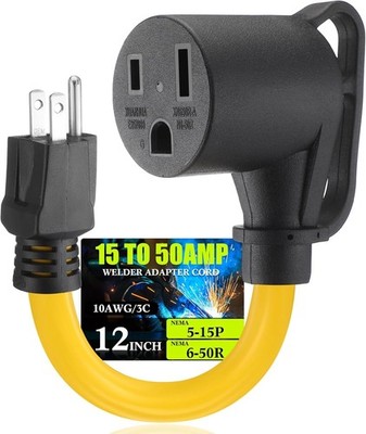 Cable adaptador de soldador 1 pie 15 amperios a 1ft, negro y amarillo 