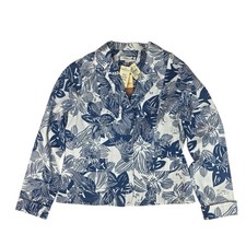Coldwater Creek Women's M Cotton Navy Blue White Floral Print Jacket Nwt 80