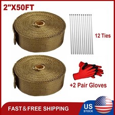 2pcs 2x50ft Titanium Header Turbo Pipe Manifold Exhaust Heat Wrap Tapegloves