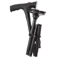 1PC Foldable Walking Cane W/LED Light Alarm Adjustable Height Non-Slip Base