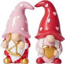 Valentine's Day Gnome Figurines - Pink Red Resin Decor for Home and Parties