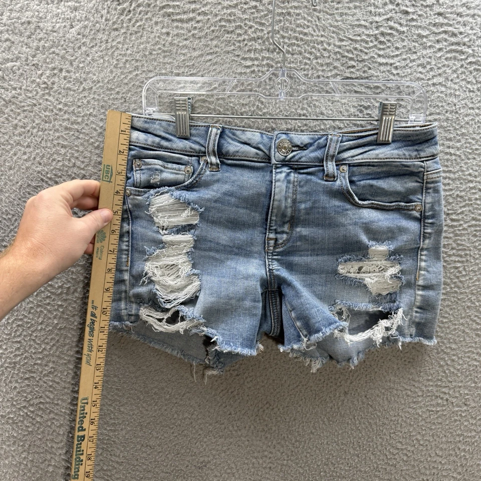 American Eagle Shorts Womens 8 Blue Midi Next Level Stretch Distressed Preppy - Image 4 of 4