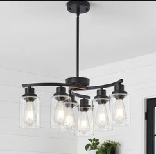 6-Light Modern Black Chandelier Contemporary Dining Room Light Fixture