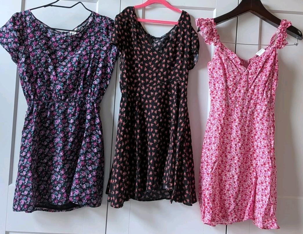Floral Dress Lot 3 Women's Small Purple Black Pink Rose Print Summer Forever 21