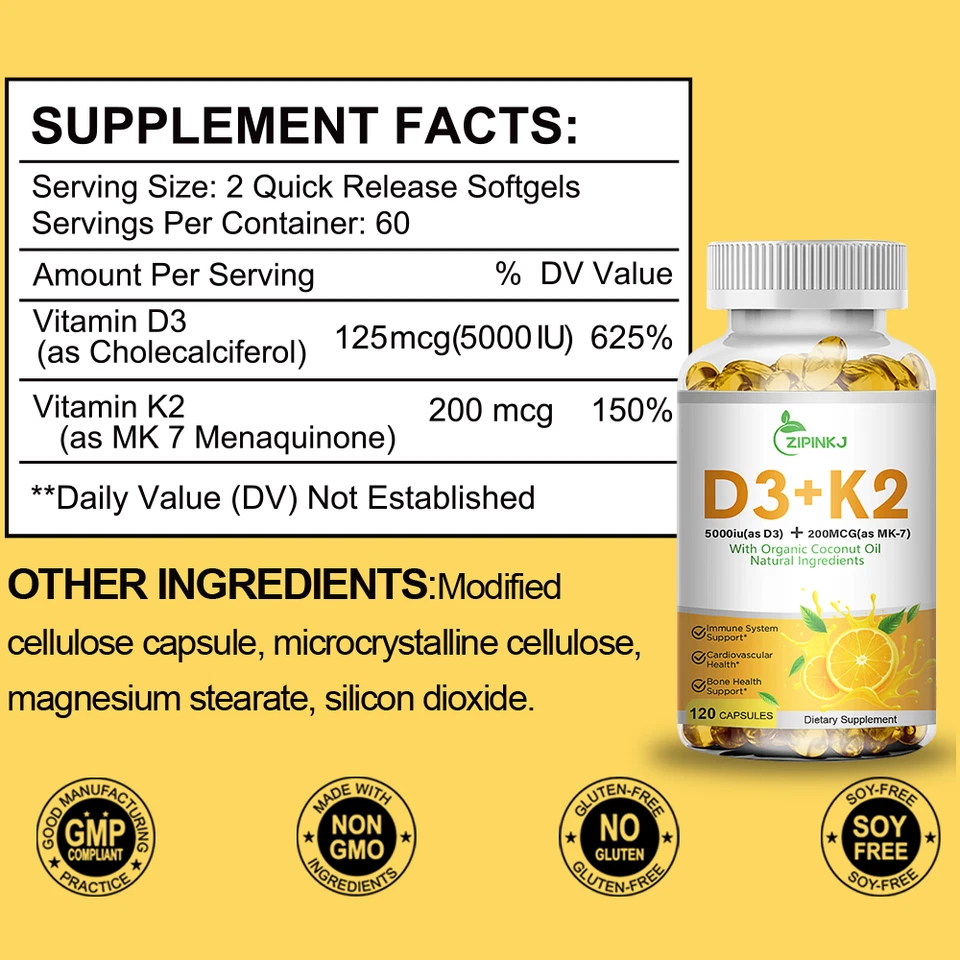 Vitamin K2 (MK7) with D3 000IU Supplement, BioPerine Capsules, Immune Health - Image 3 of 4