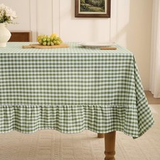 Gingham Ruffled Tablecloth Rectangle - 60" x 84" Rectangular Sage Plaid