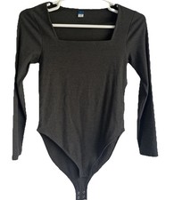 Old Navy Bodysuit Gray Size Large Fitted Snap Crotch Ribbed Stretch Square Neck